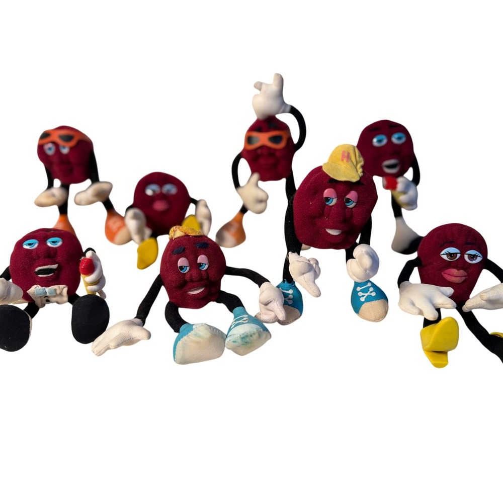 Vintage 1988 California Raisins Plush Set of 8 Hardees Applause Bendy Toys